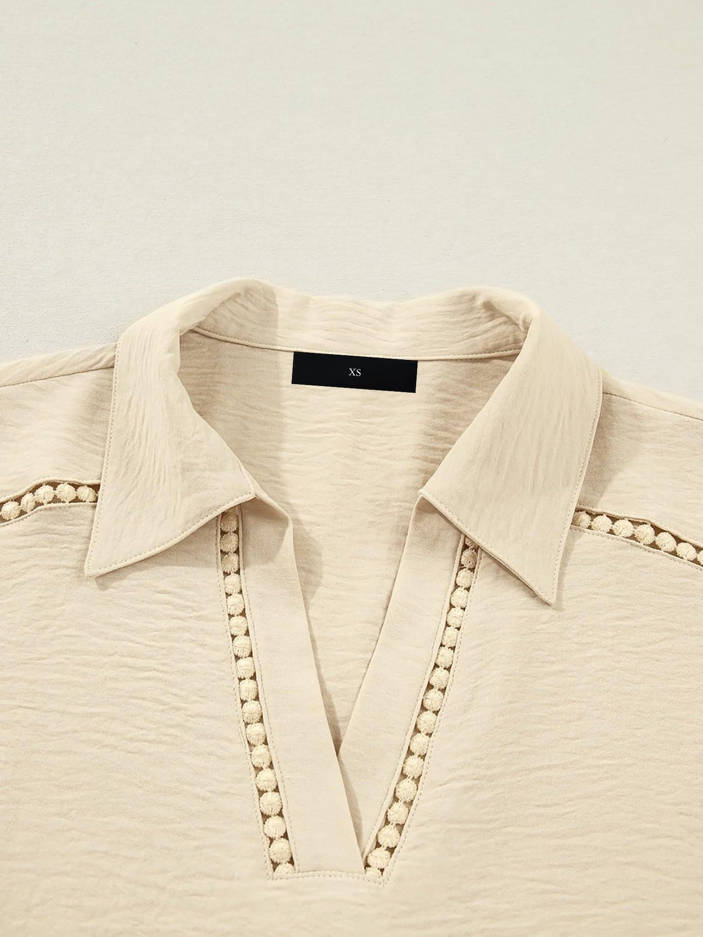 Solid Color Collared V Neck 3/4 Sleeve Versatile Blouse