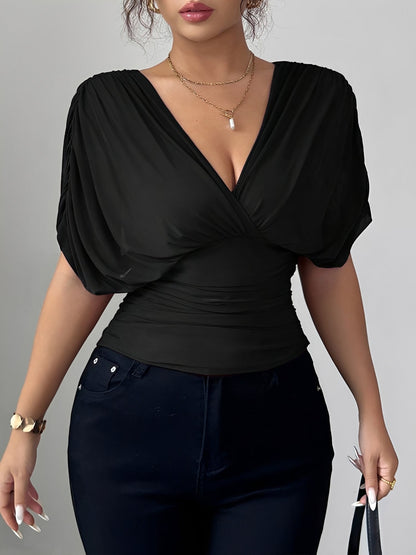 Ruched Smocked Waist Backless Lace-Up Blouse