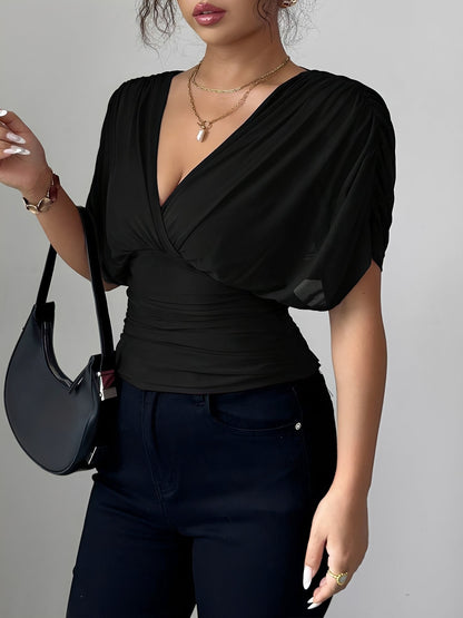 Ruched Smocked Waist Backless Lace-Up Blouse