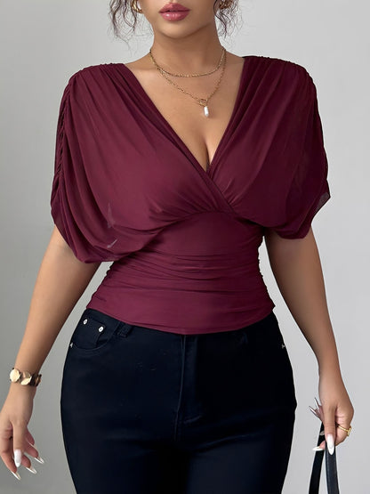 Ruched Smocked Waist Backless Lace-Up Blouse