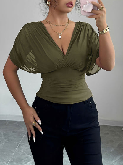 Ruched Smocked Waist Backless Lace-Up Blouse