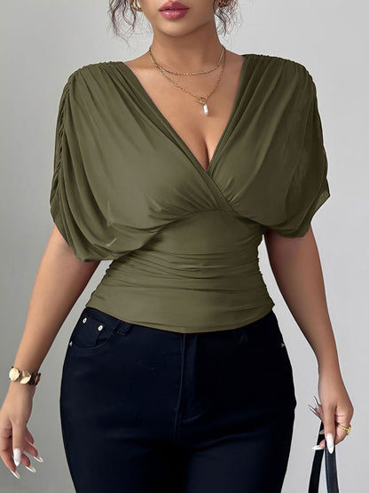 Ruched Smocked Waist Backless Lace-Up Blouse