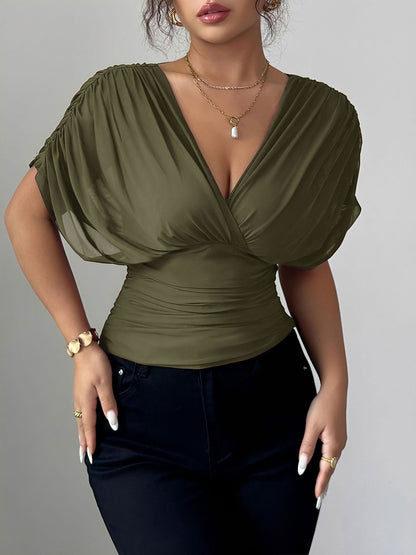 Ruched Smocked Waist Backless Lace-Up Blouse