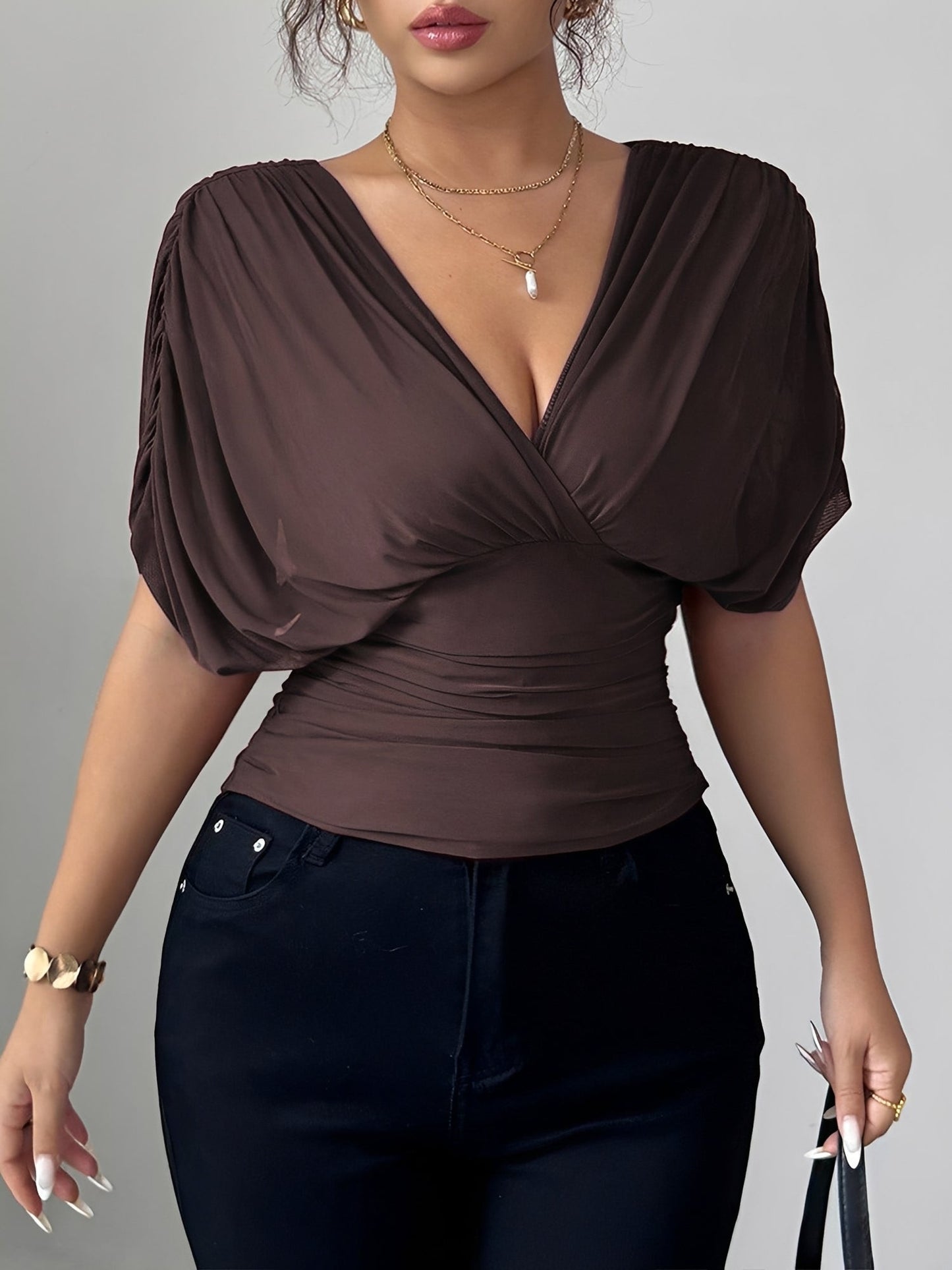 Ruched Smocked Waist Backless Lace-Up Blouse