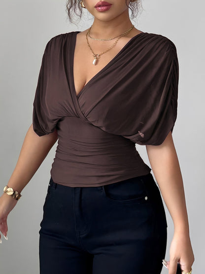 Ruched Smocked Waist Backless Lace-Up Blouse