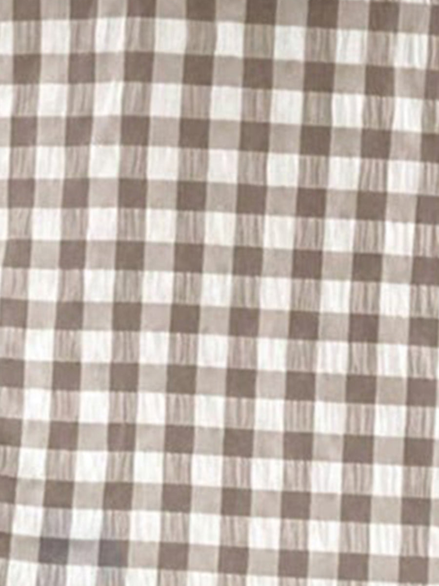 2 Pieces Gingham Crew Neck Sleeveless Ruffled Hem Top & Wide Leg Trousers Pants Set
