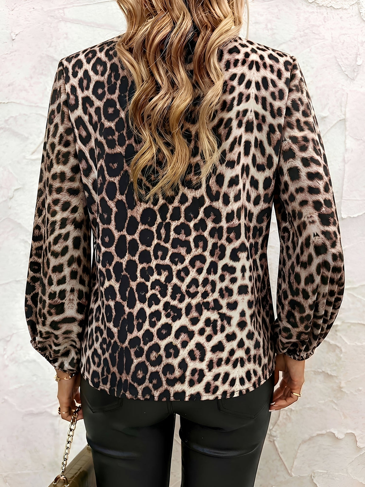 Leopard Print Casual Long Sleeve V Neck Blouse