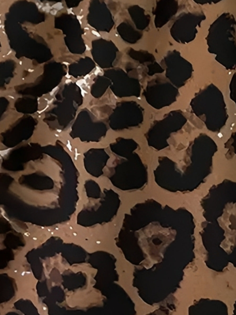 Leopard Print 3/4 Sleeves V Neck Blouse