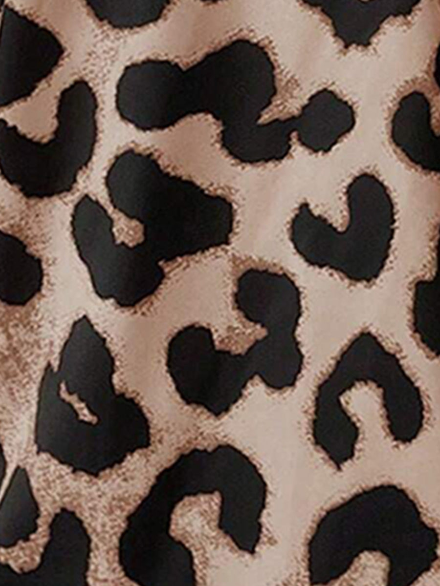 Leopard Print 3/4 Sleeves V Neck Blouse