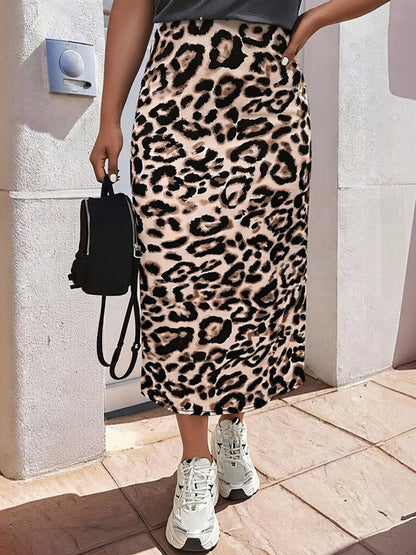 Leopard Print Casual A-Line Midi Skirt