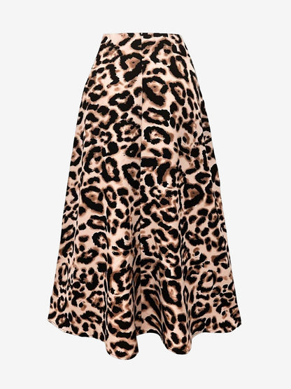 Leopard Print Casual A-Line Midi Skirt