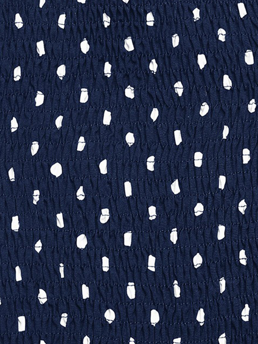 Strapless Polka Dots Smocked Back A-Line Midi Dress