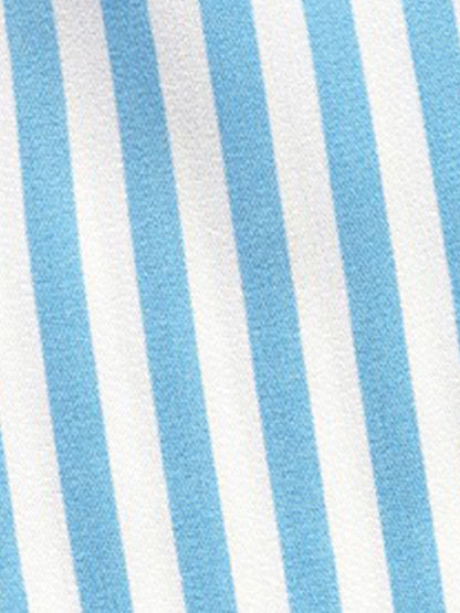 Sleeveless Striped Lace Trim Tiered A-Line Dress