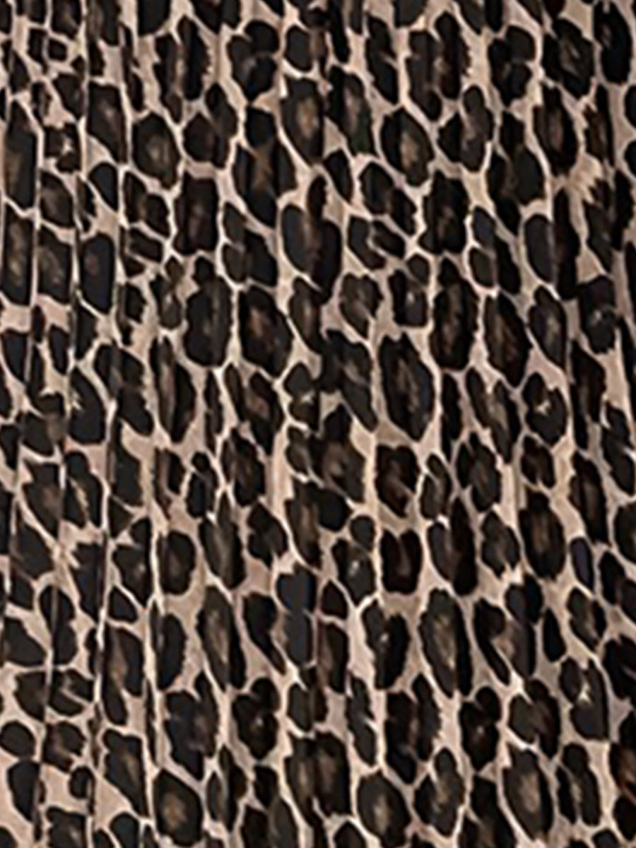 Halter Neck Leopard Print Pleated A-Line Midi Dress