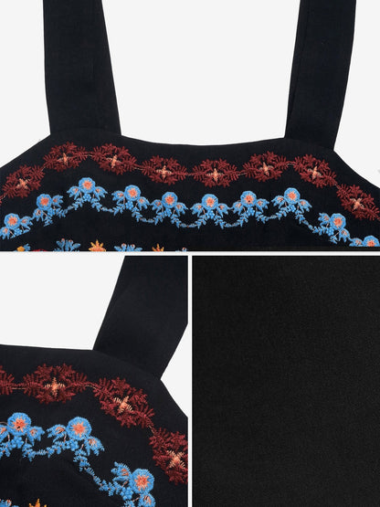 Resort Style Floral Embroidered Square Neckline Romper