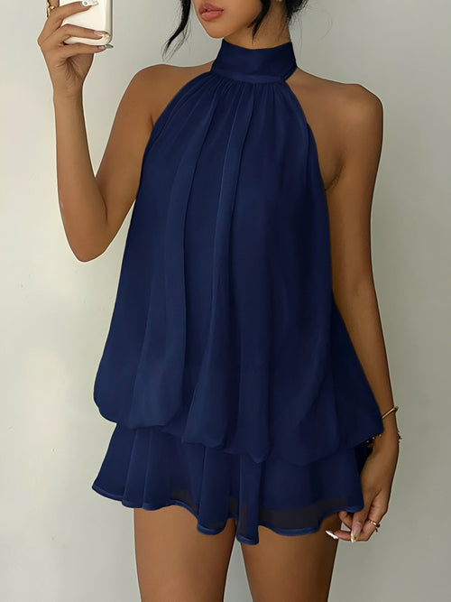 Backless Halter Neck Ruffled Sleeveless Mini Dress