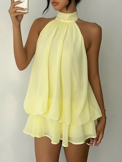Backless Halter Neck Ruffled Sleeveless Mini Dress