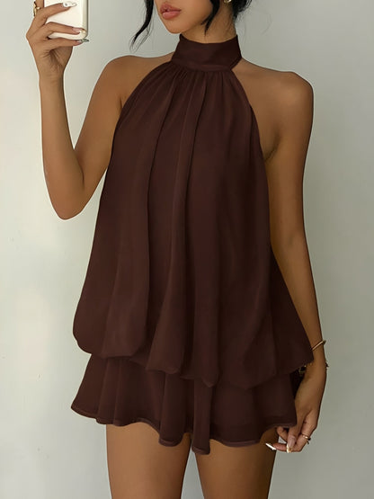 Backless Halter Neck Ruffled Sleeveless Mini Dress