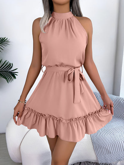 Solid Color Sleeveless Ruffled A-Line Mini Dress