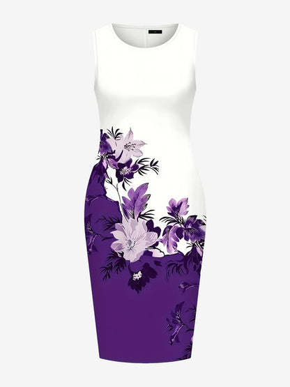 2 Pieces Long Sleeves Cropped Jacket & Sleeveless Printed Midi Sheath Dress Matching Set