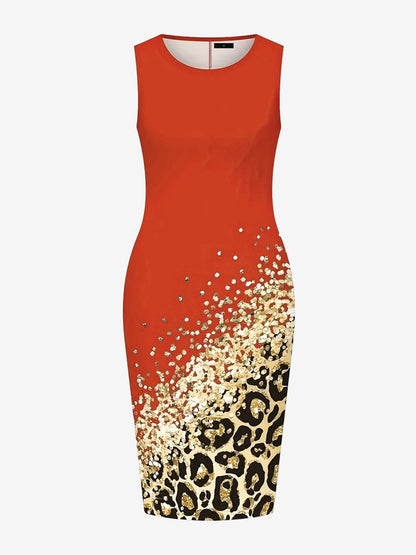 2 Pieces Long Sleeves Cropped Jacket & Sleeveless Printed Midi Sheath Dress Matching Set