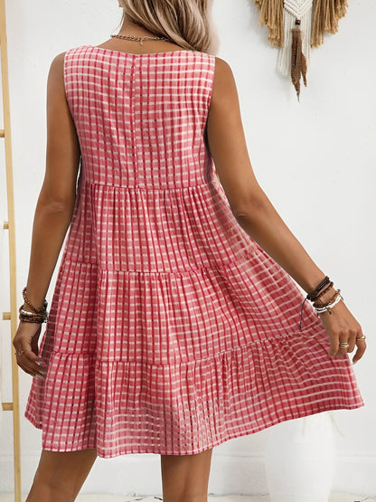 Gingham Sleeveless Plaid Tiered Mini Dress