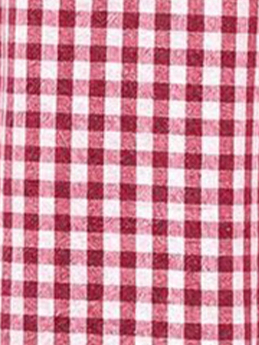 Gingham Elastic Waist Pocket Wide Legs Long Trousers Pants