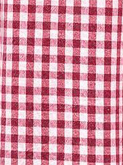 Gingham Elastic Waist Pocket Wide Legs Long Trousers Pants