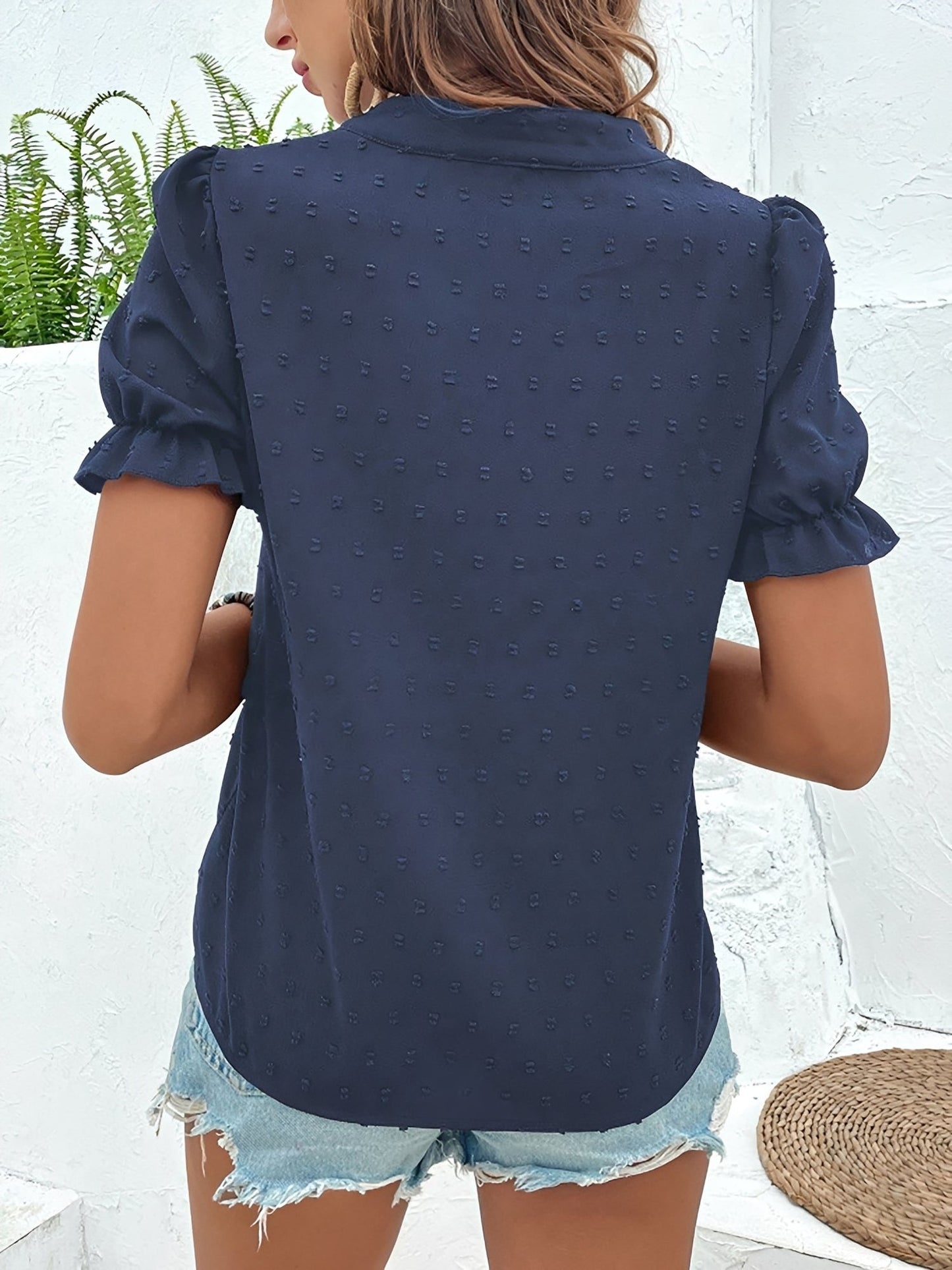 Floral Embroidered Swiss Dots Puff Sleeves Blouse