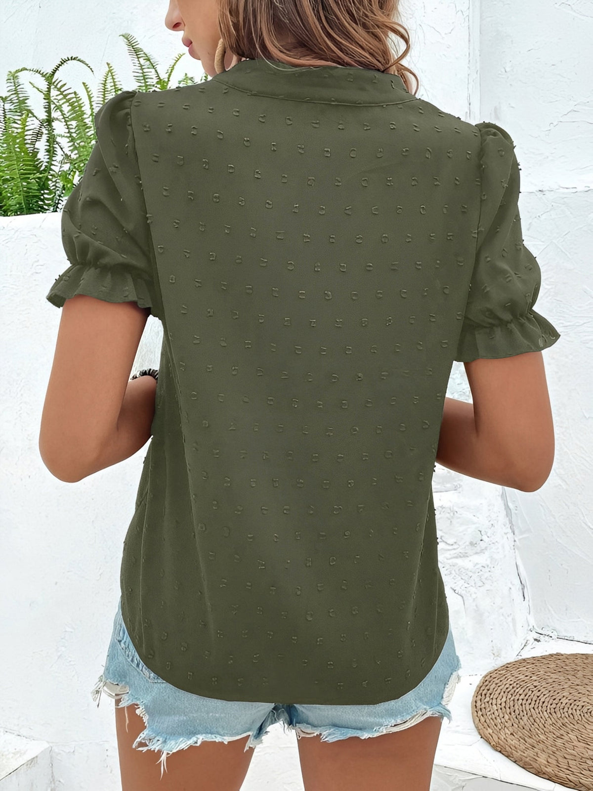 Floral Embroidered Swiss Dots Puff Sleeves Blouse