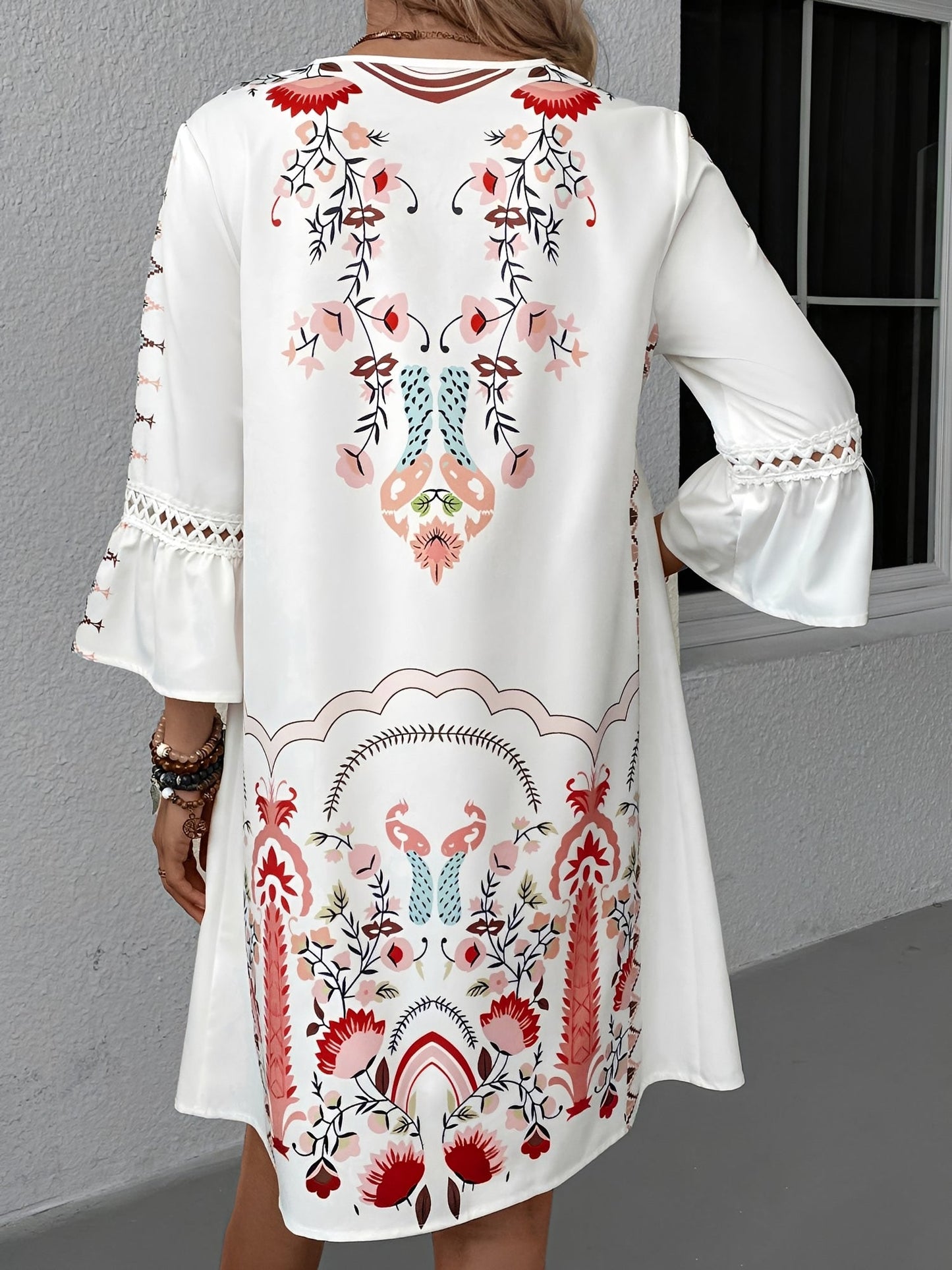 Bohemian 3/4 Bell Sleeve Floral Printed Resort Dress