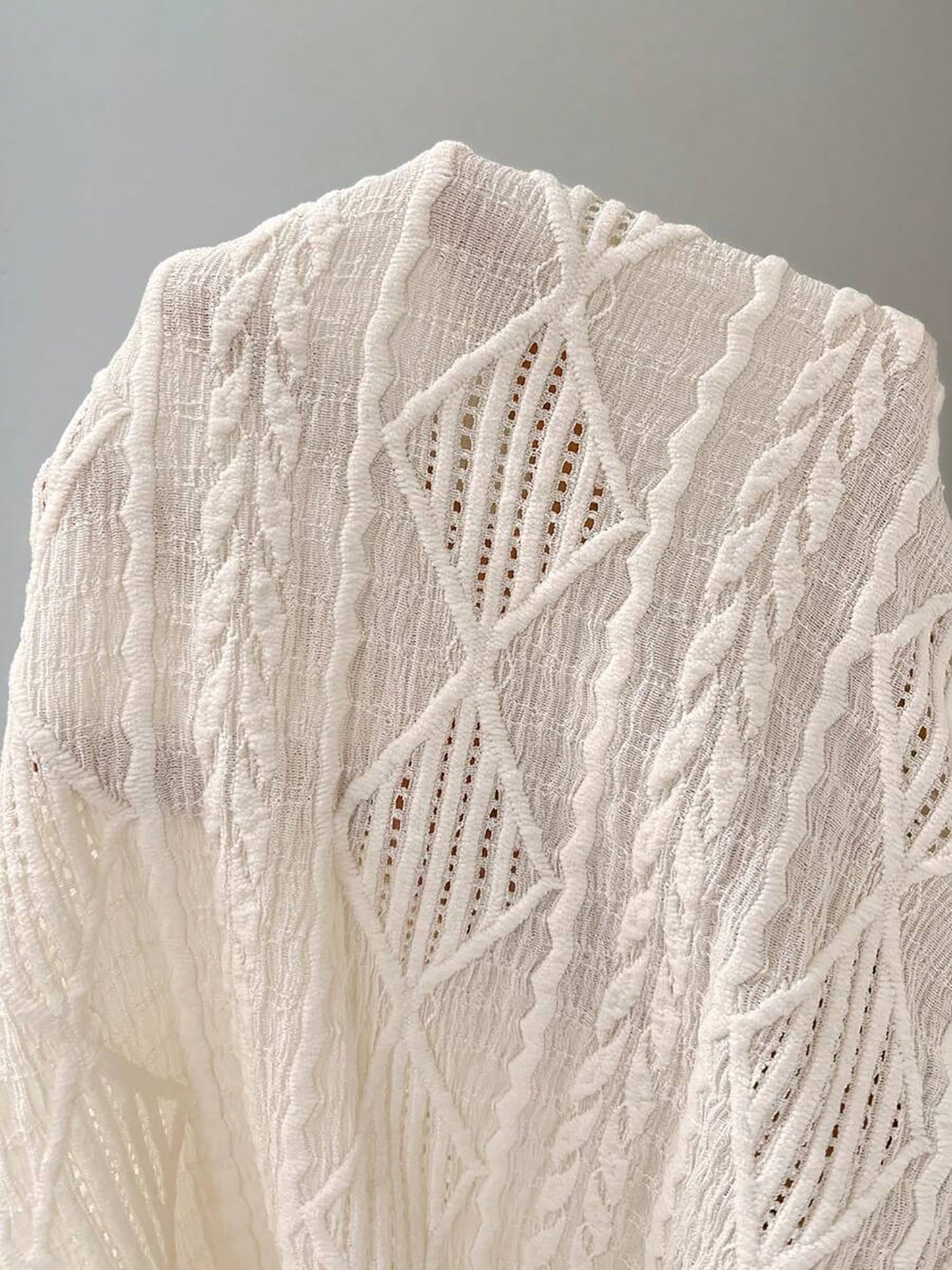 Casual Crew Neck Jacquard Short Sleeve Blouse