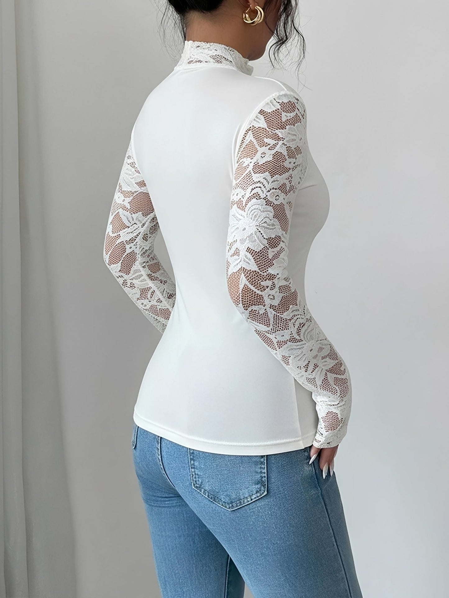 Lace Patchwork Long Sleeve Slim Fit Blouse