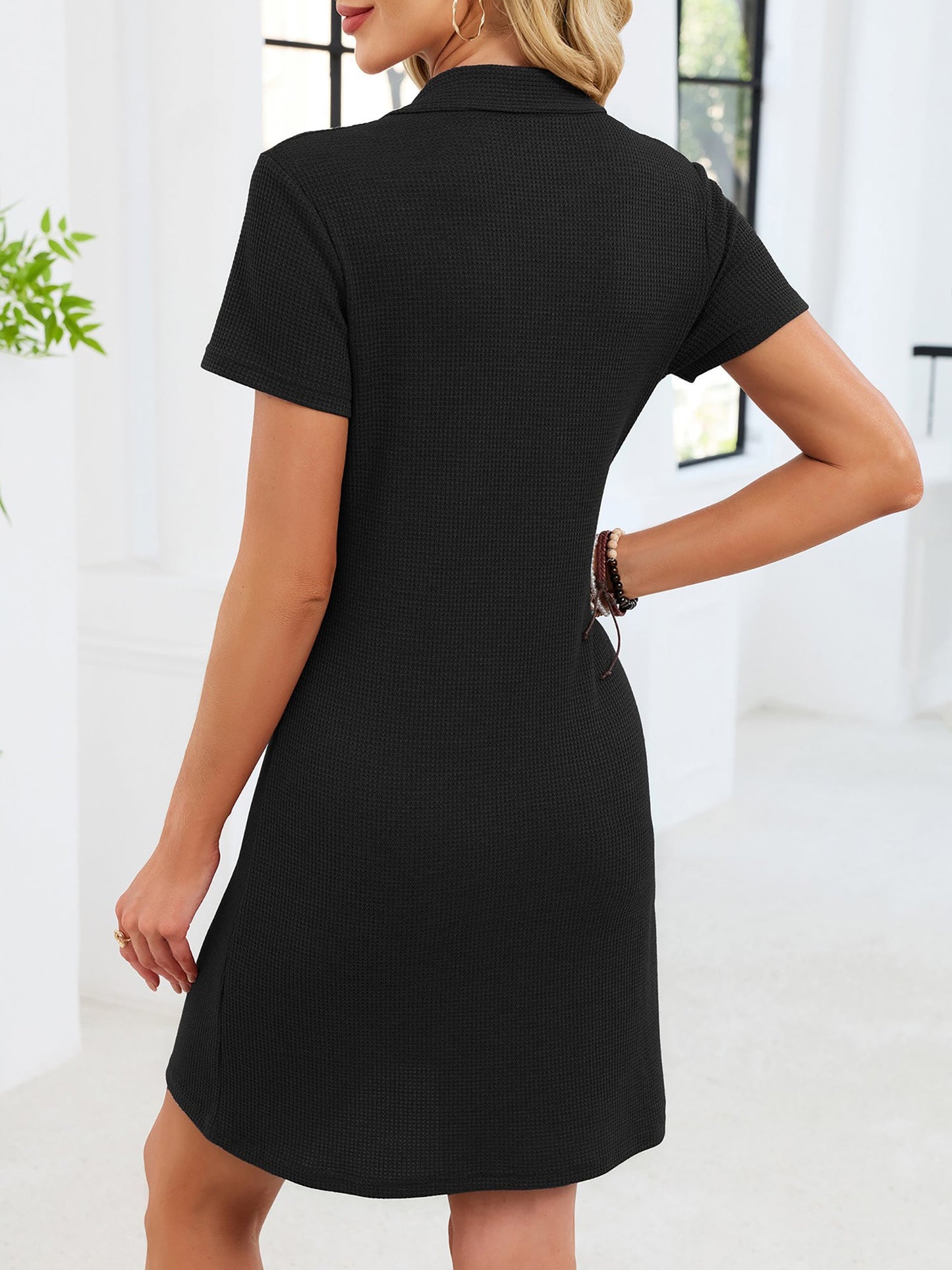 Solid Color Lapel Loose Short sleeve T-shirt Dress