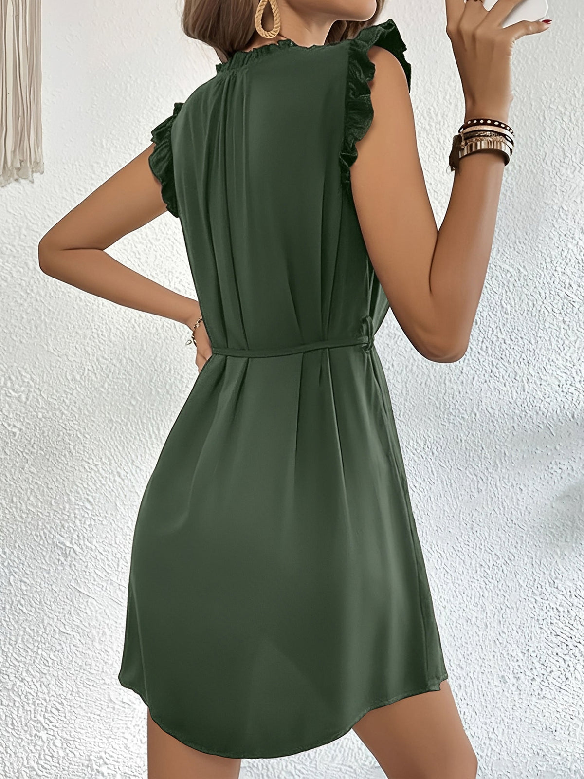 Ruffled Cap Sleeves Lace-Up Mini Chiffon Dress