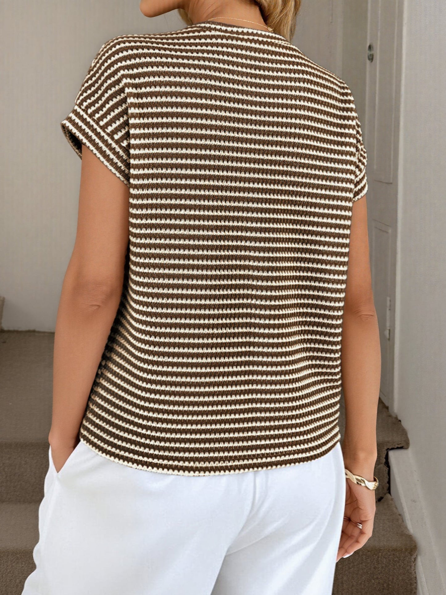 Crew Neck Pullover Knit Short Sleeve Top