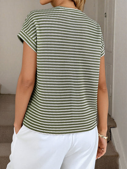 Crew Neck Pullover Knit Short Sleeve Top