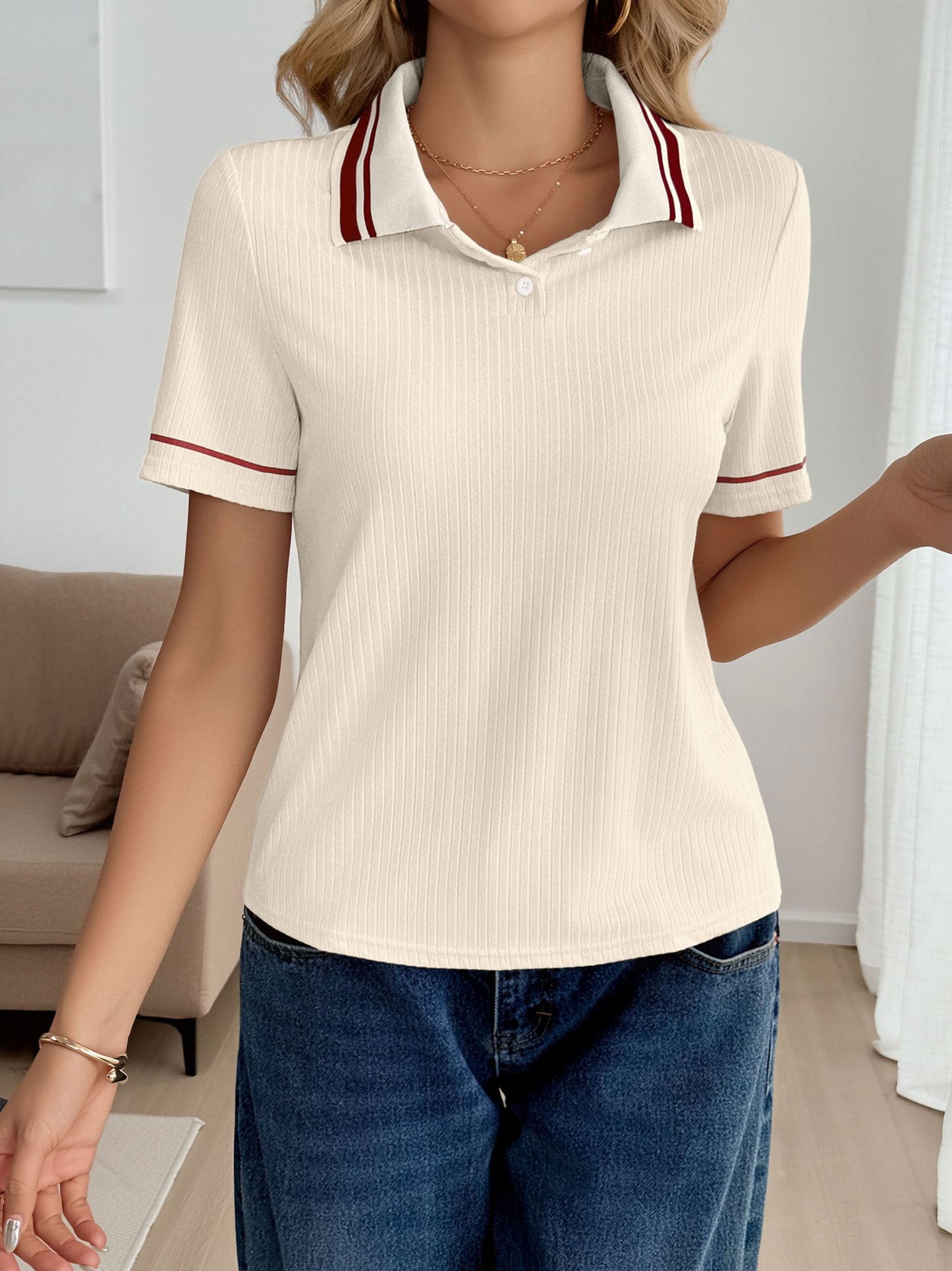 Colorblock Short Sleeves Casual Polo Shirt