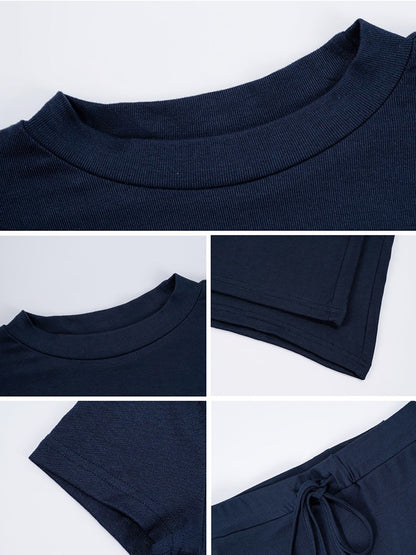 2 Pieces Crew Neck Short Sleeves Cropped Top & Straght Legs Trousers Pants Matching Workout Set