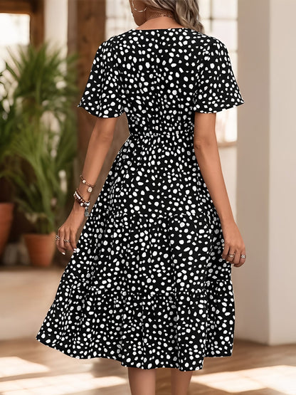 Pocketed Leopard Print Short Sleeve Tiered Dress