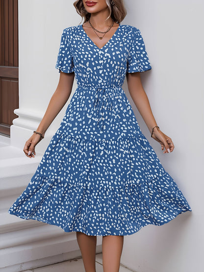 Pocketed Leopard Print Short Sleeve Tiered Dress