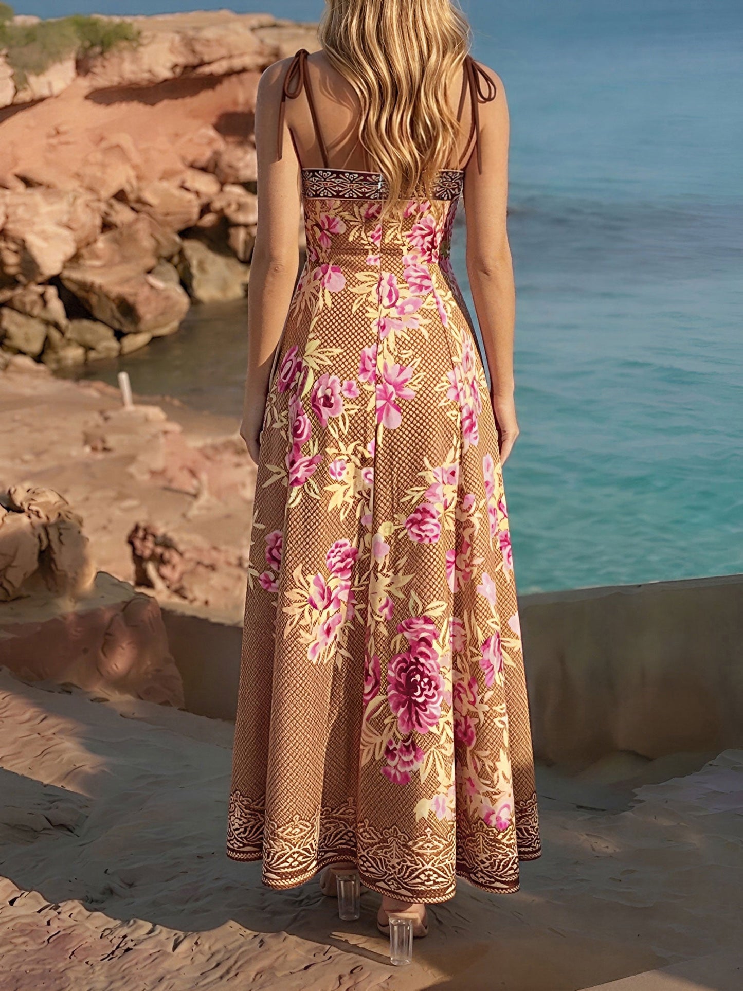 Floral Spaghetti Strap A-Line Maxi Dress