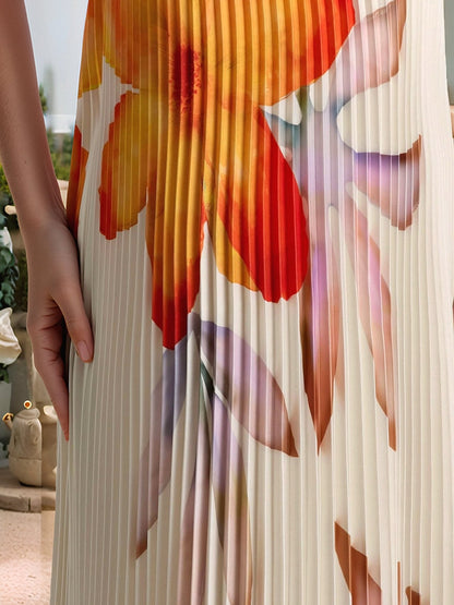 Strapless Pleated Backless Floral Maxi Event Dress