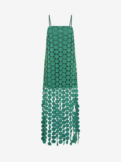 Dots Fringed Spaghetti Strap Midi Dress
