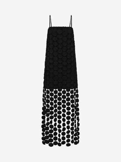 Dots Fringed Spaghetti Strap Midi Dress