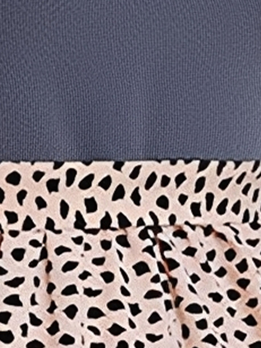 Mock Neck Patchwork Leopard Print A-Line Dress