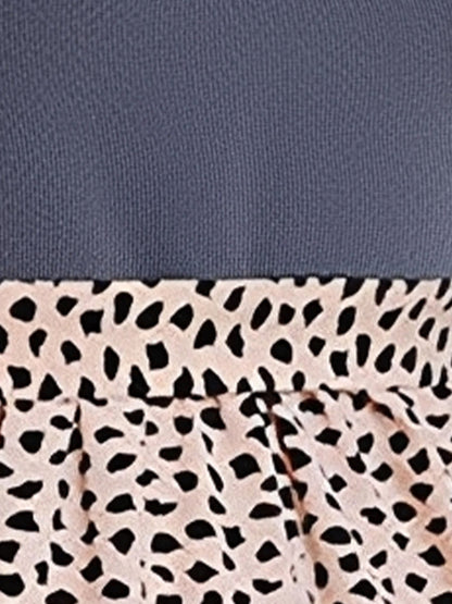 Mock Neck Patchwork Leopard Print A-Line Dress