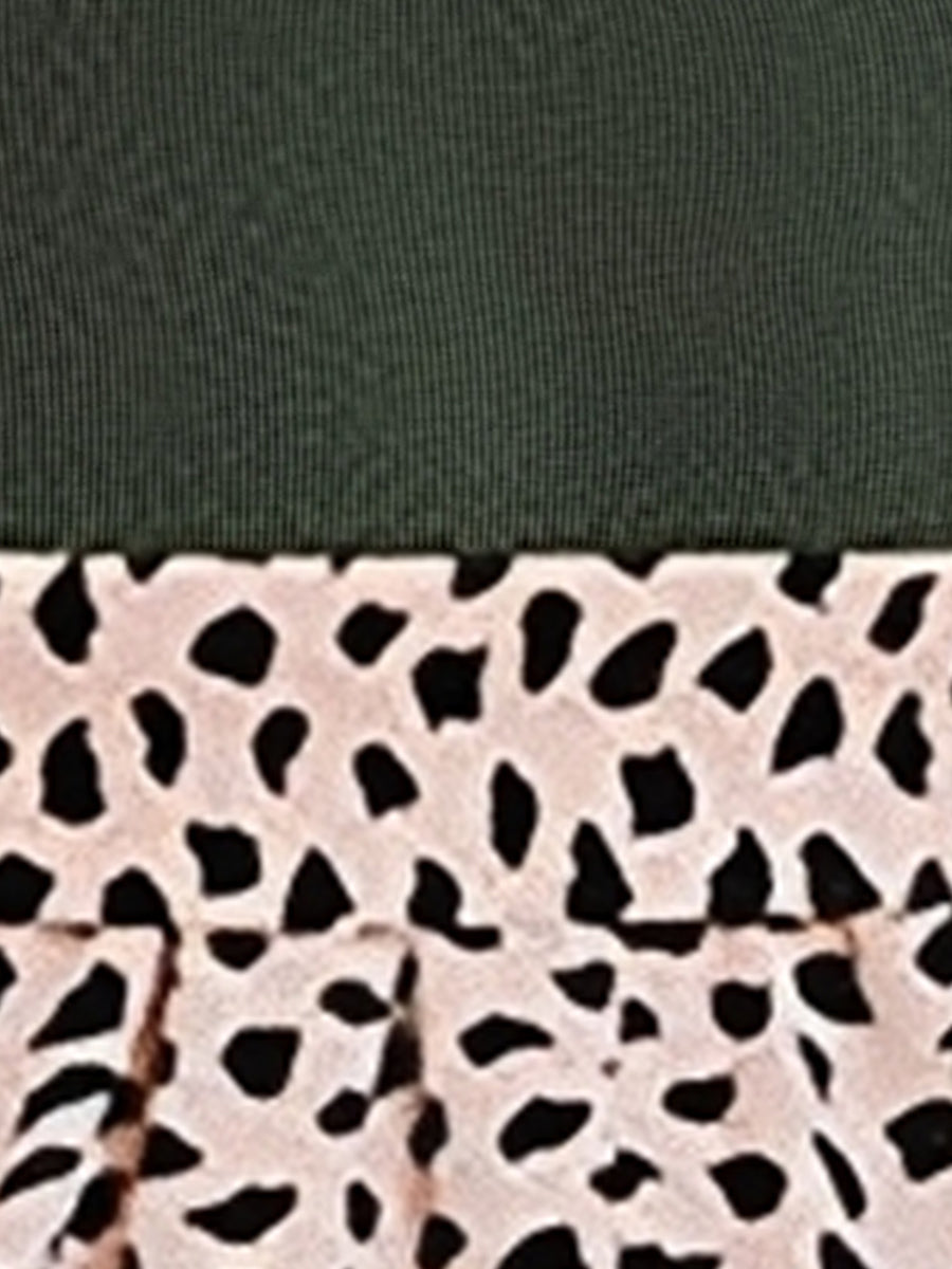 Mock Neck Patchwork Leopard Print A-Line Dress