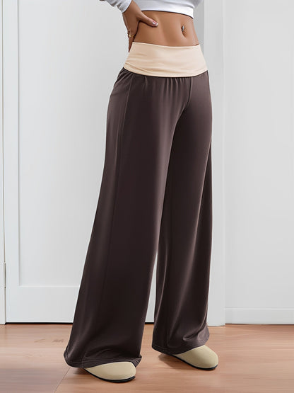 Colorblock Casual Sports Wide Leg Workout Trousers Pants
