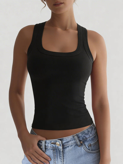 U Neck Sleeveless Casual Solid Color Tank Top